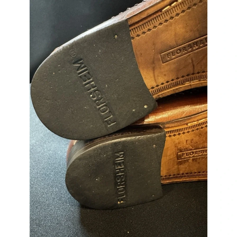Vintage Florsheim Woven Leather Penny Loafers Brown Men's 8.5 D USA Style